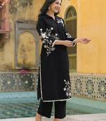 Embroidered Black Cotton Blend Co Ords for Women