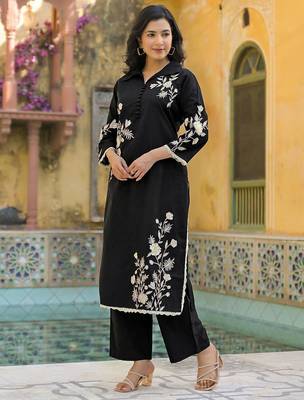 Embroidered Black Cotton Blend Co Ords for Women 4