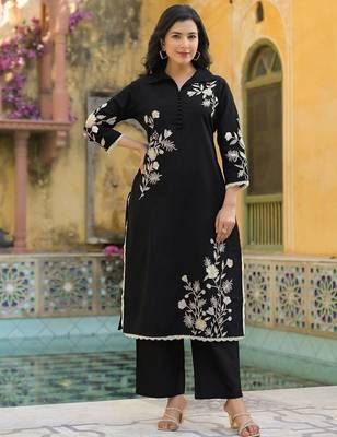 Embroidered Black Cotton Blend Co Ords for Women 6