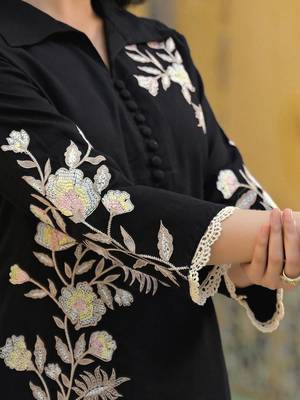 Embroidered Black Cotton Blend Co Ords for Women 7