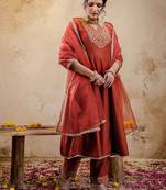 Ethnic Motifs Embroidered Anarkali Sequinned Kurta With Trousers & Dupatta