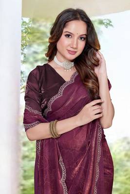 Wine color fendy satin silk two tone digital printed saree 2