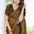 Mustard color fendy satin silk two tone digital printed saree