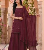 Women Embroidered Regular Thread Work Kurta with Sharara & With Dupatta