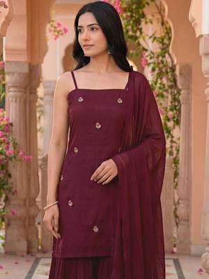 Women Embroidered Regular Thread Work Kurta with Sharara & With Dupatta 4