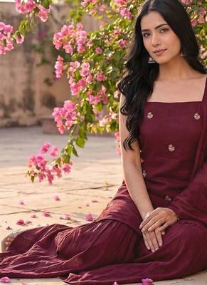 Women Embroidered Regular Thread Work Kurta with Sharara & With Dupatta 5