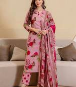 Women Floral Printed Regular Pure Cotton Kurta with Trousers & With Dupatta