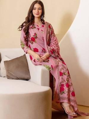 Women Floral Printed Regular Pure Cotton Kurta with Trousers & With Dupatta 4