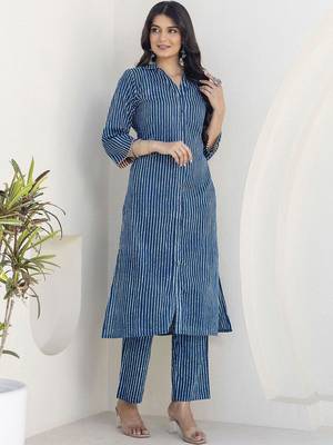 Printed Navy Blue Viscose Rayon Co Ords for Women 1