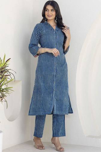 Printed Navy Blue Viscose Rayon Co Ords for Women