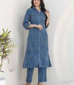 Printed Navy Blue Viscose Rayon Co Ords for Women