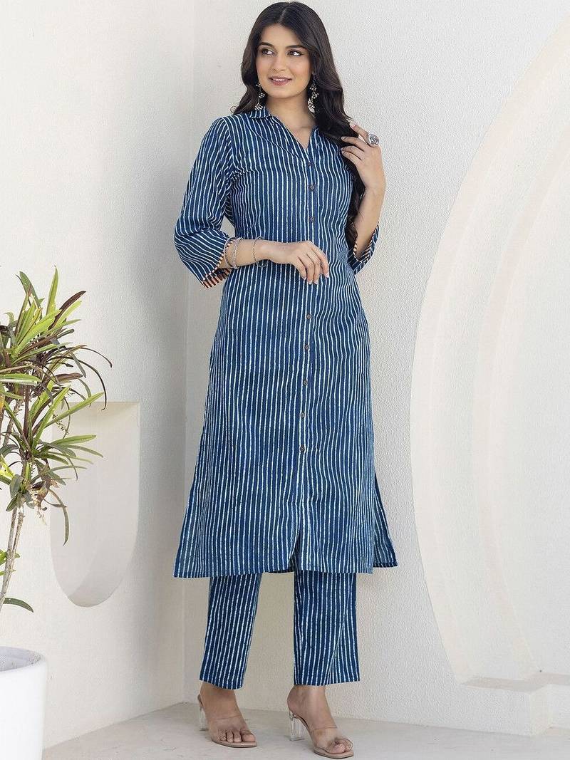 Printed Navy Blue Viscose Rayon Co Ords for Women