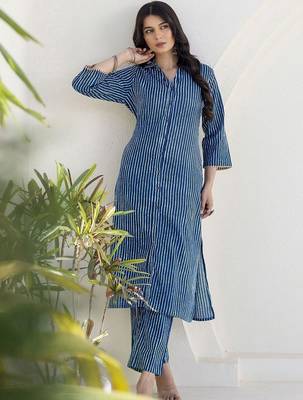 Printed Navy Blue Viscose Rayon Co Ords for Women 5