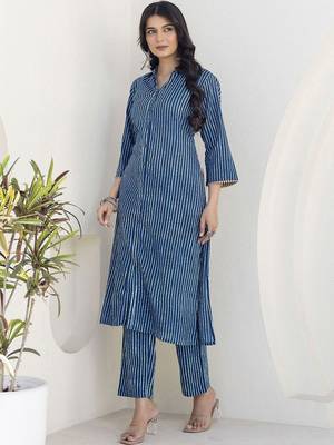 Printed Navy Blue Viscose Rayon Co Ords for Women 6