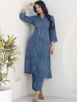 Printed Navy Blue Viscose Rayon Co Ords for Women 7