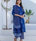 Floral Printed V-Neck Straight Kurta With Trousers & Dupatta