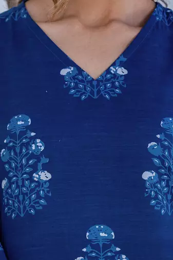 Floral Printed V-Neck Straight Kurta With Trousers & Dupatta