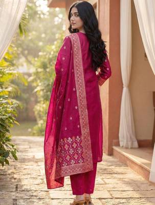 Women Ethnic Motifs Regular Kurta with Trousers & With Dupatta 4