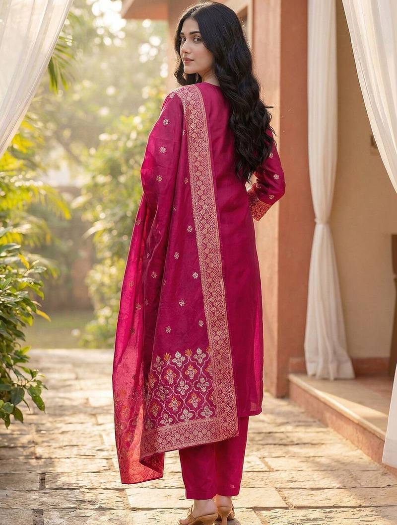 Women Ethnic Motifs Regular Kurta with Trousers & With Dupatta