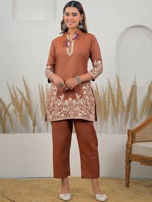 Weaving Rust Cotton Co Ords for Women 1