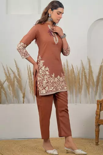 Weaving Rust Cotton Co Ords for Women