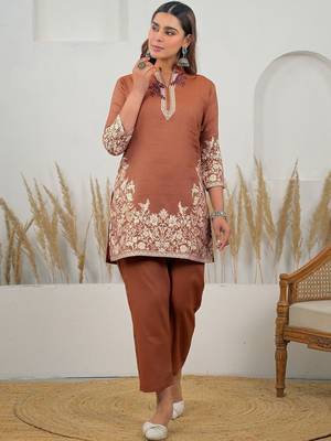 Weaving Rust Cotton Co Ords for Women 6