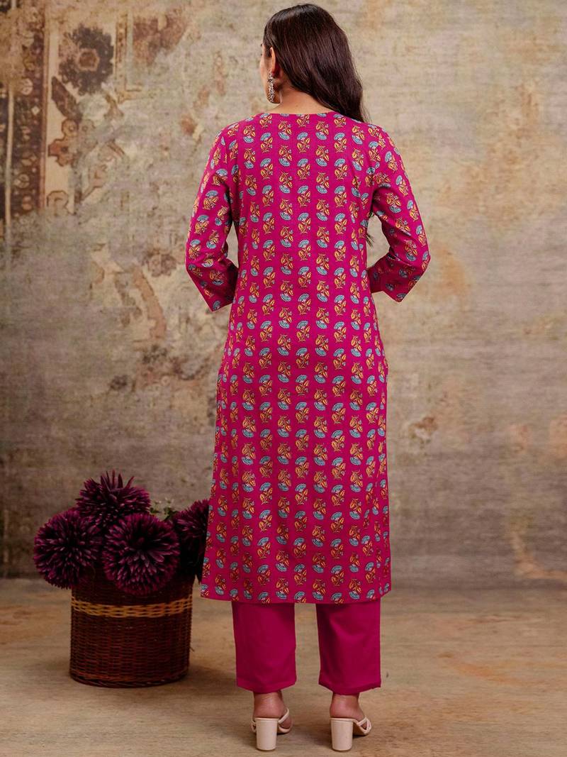 Women Floral Printed Mirror Work Kurta with Trousers & Dupatta