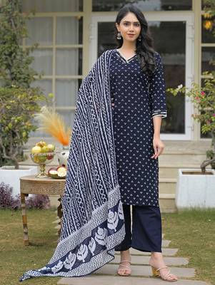 Women Ethnic Motifs Printed Regular Thread Work Kurta with Palazzos & With Dupatta 1