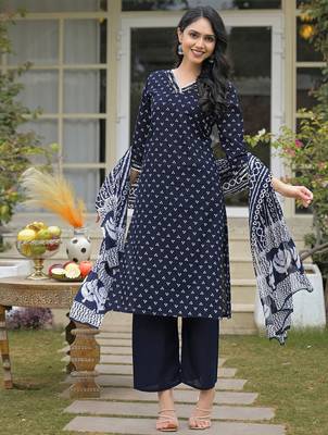 Women Ethnic Motifs Printed Regular Thread Work Kurta with Palazzos & With Dupatta 5