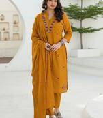 Women Ethnic Motifs Embroidered Regular Thread Work Kurta with Trousers & With Dupatta