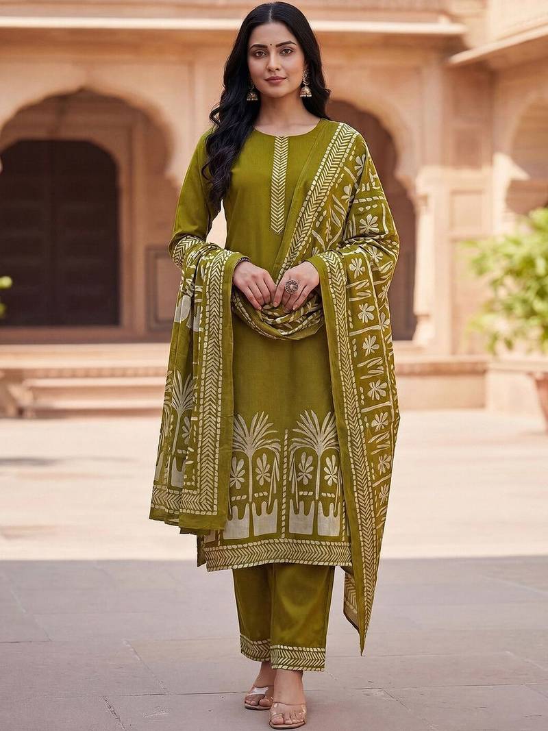 Women Ethnic Motifs Printed Regular Kurta with Trousers & With Dupatta