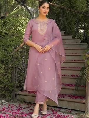 Women Ethnic Motifs Embroidered Regular Thread Work Kurta with Trousers & With Dupatta 1