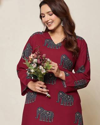 Printed Maroon Cotton Co Ords for Women 2
