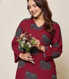 Printed Maroon Cotton Co Ords for Women