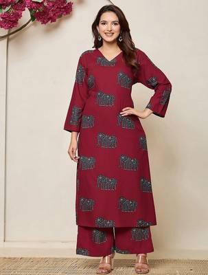 Printed Maroon Cotton Co Ords for Women 1