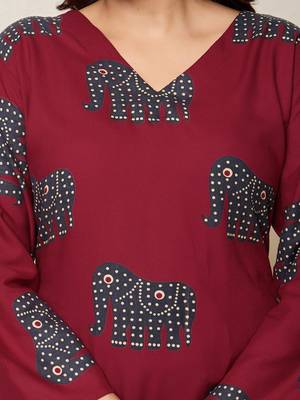 Printed Maroon Cotton Co Ords for Women 3