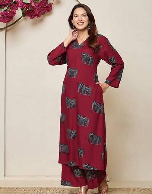 Printed Maroon Cotton Co Ords for Women 5