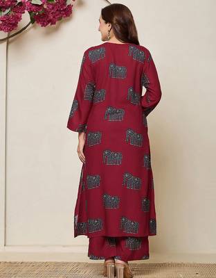 Printed Maroon Cotton Co Ords for Women 6