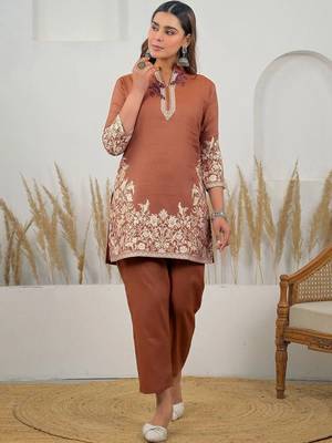 Weaving Rust Cotton Co Ords for Women 4