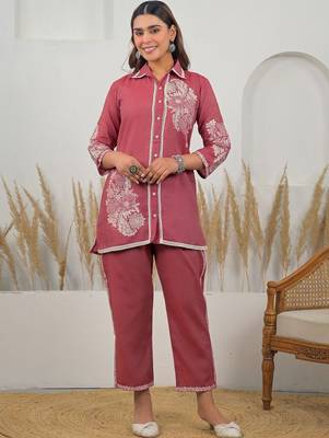 Weaving Red Cotton Blend Co Ords for Women 2