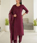 Women Ethnic Motifs Embroidered Regular Thread Work Kurta with Trousers & With Dupatta