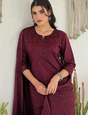 Women Ethnic Motifs Embroidered Regular Thread Work Kurta with Trousers & With Dupatta 2
