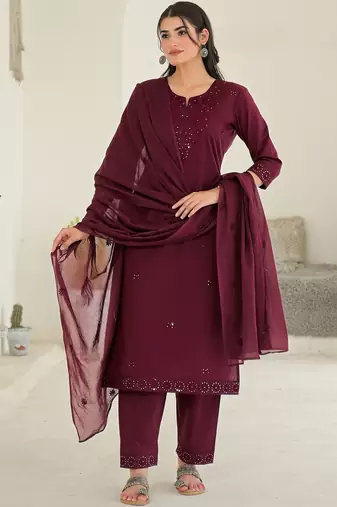 Women Ethnic Motifs Embroidered Regular Thread Work Kurta with Trousers & With Dupatta