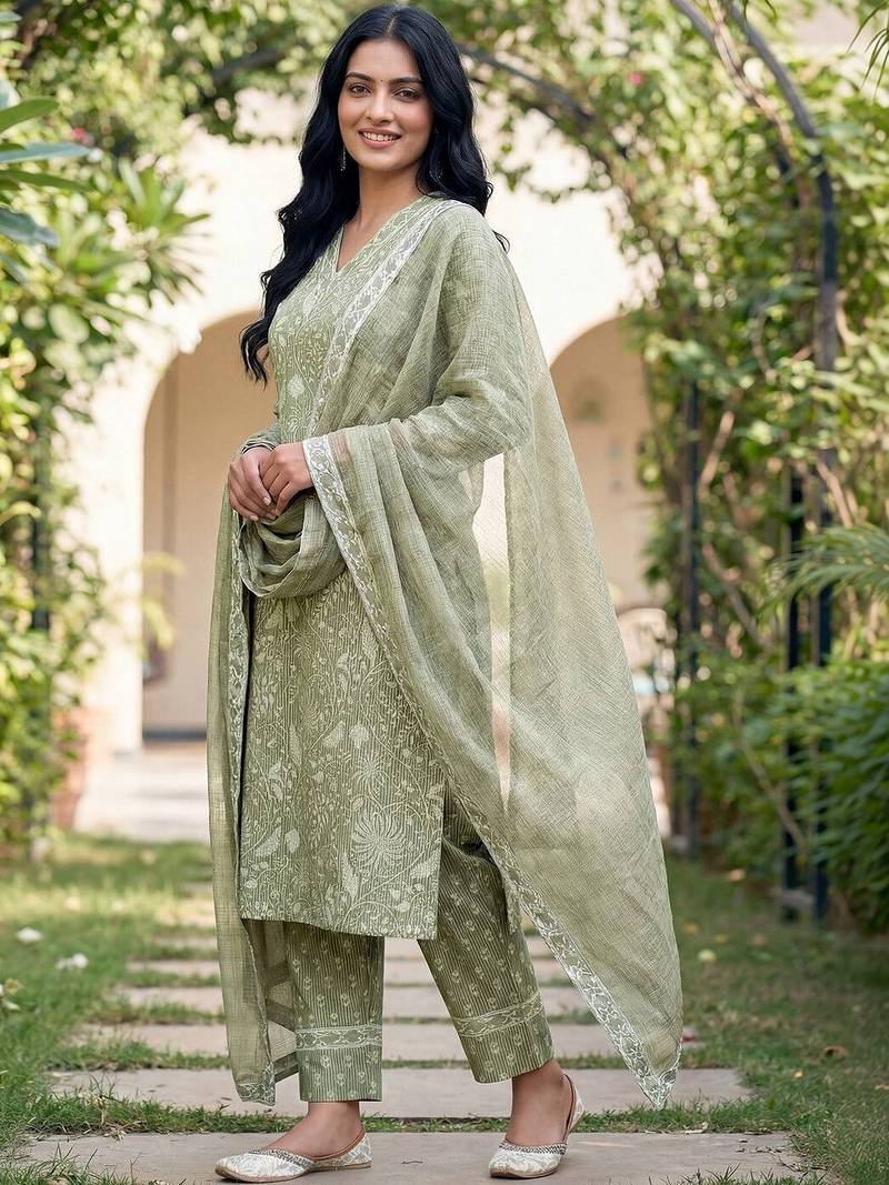 Women Floral Printed Regular Kurta with Trousers & With Dupatta