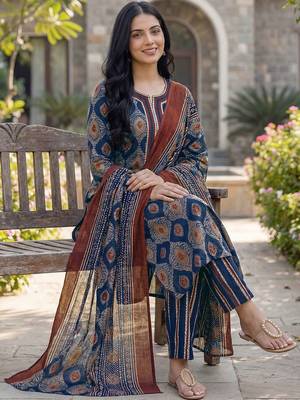 Women Ethnic Motifs Printed Regular Kurta with Trousers & With Dupatta 1