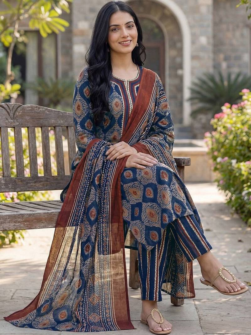 Women Ethnic Motifs Printed Regular Kurta with Trousers & With Dupatta