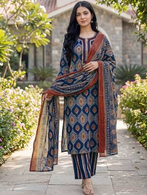 Women Ethnic Motifs Printed Regular Kurta with Trousers & With Dupatta 2
