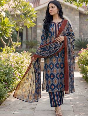 Women Ethnic Motifs Printed Regular Kurta with Trousers & With Dupatta 4