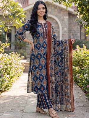 Women Ethnic Motifs Printed Regular Kurta with Trousers & With Dupatta 6