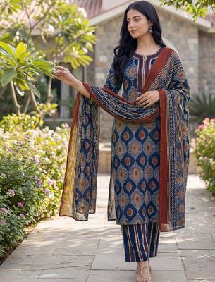 Women Ethnic Motifs Printed Regular Kurta with Trousers & With Dupatta 7